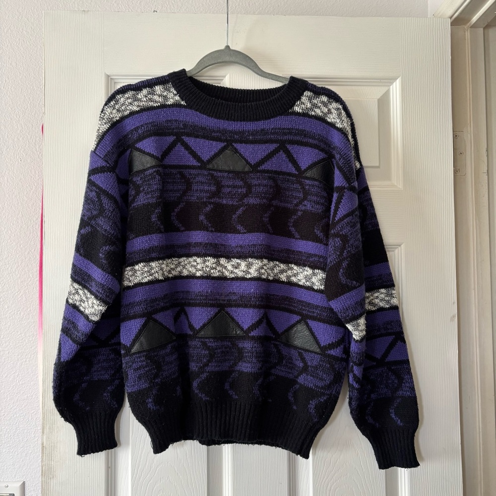 Vintage 80s Gabrielle Black and Purple Sweater
